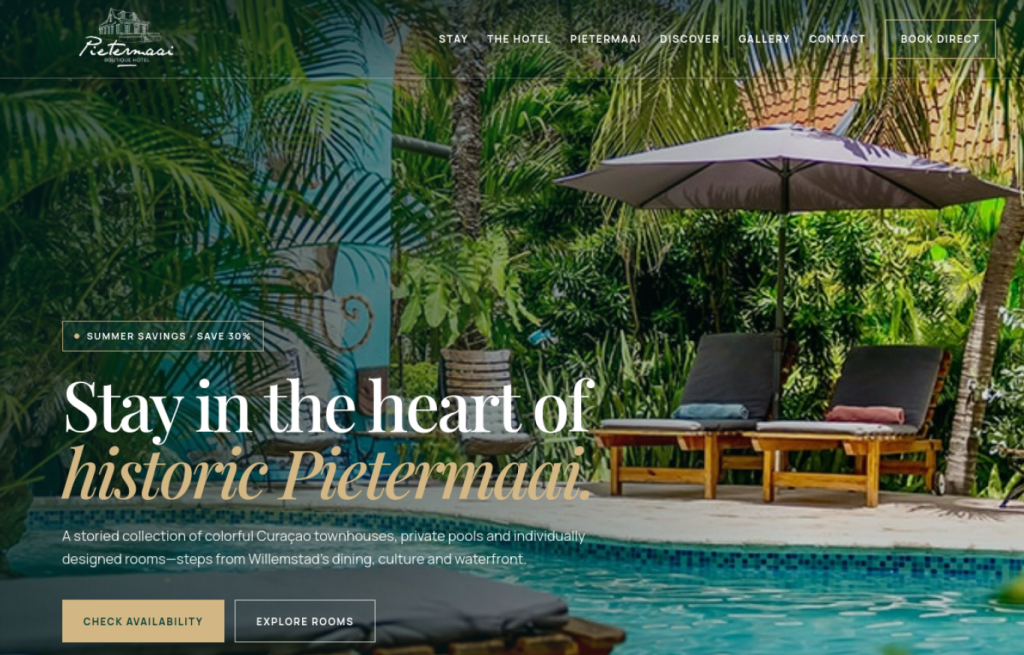 Pietermaai Boutique Hotel website homepage designed by Key Hotels & Resorts